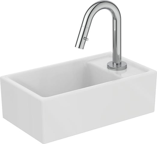 Ideal Standard Paquete de lavabo con enjuague manual Standard Eurovit + grifo de columna Idealstream AxAxP: 370x120x210 mm estante derecho NUEVO