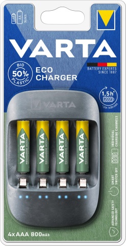 Varta Cons.Varta Charger Eco Charger incl. 4AAA 800mAh 57680(4x56813) NUOVO