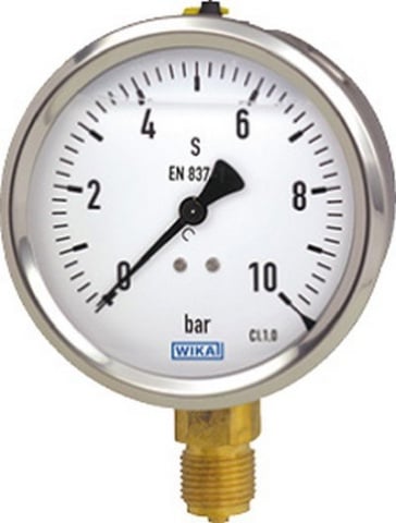 Wika Bourdonbuis manometer met vloeistofvulling 63mm 6 bar Kl. 1,6, Geh. CrNi-staal, G1/4" bodem 7738342399 NIEUW