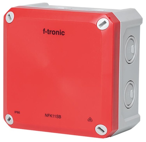 F-tronic FR-Abzweigkasten 110x110x67mm, Ausbrechöffnungen IP66, PS, grau/rot, Sicherheitsbeleucht. NEU