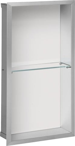 Niche murale Evenes 2 compartiments, paroi arrière en verre blanc, profondeur 150 mm, LxH : 323x625 mm NOUVEAU