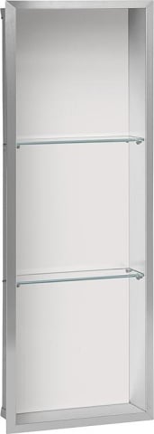 Niche murale Evenes 2 compartiments, paroi arrière en verre blanc, profondeur 100 mm, LxH : 323x925 mm NOUVEAU