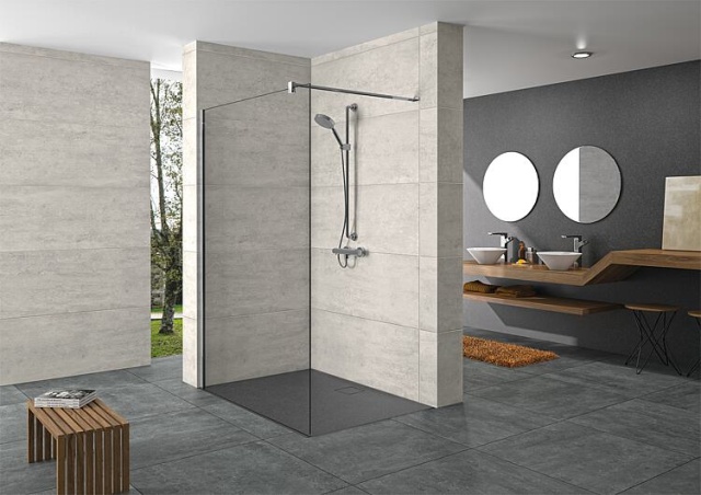 Hüppe Walk-In Paroi de douche en verre modulaire avec kit de profilés muraux, LxHxP:885-900x2000x6 mm ETC argent mat NOUVEAU