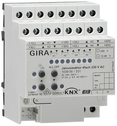 GIRA Jalousieaktor 4-fach 230V AC / 12-48V DC mit Handbetätigung KNX REG NEU