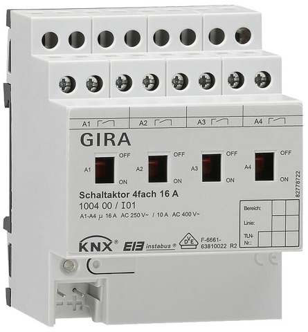 Attuatore di commutazione GIRA a 2 pieghe 16A con comando manuale KNX REG NUOVO