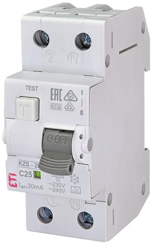 Interruptor ETI FI-LS KZS-2M A, 2 polos, tipo A, C25 / 0,03A, sin retardo NUEVO