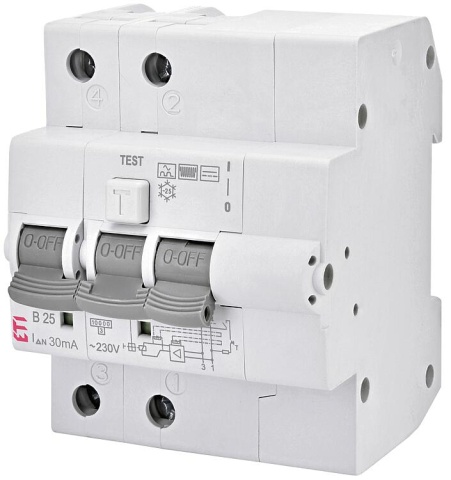 Interruptor ETI FI-LS KZS-4M, 2 polos, tipo B, B25 / 0,03A, sin retardo NUEVO