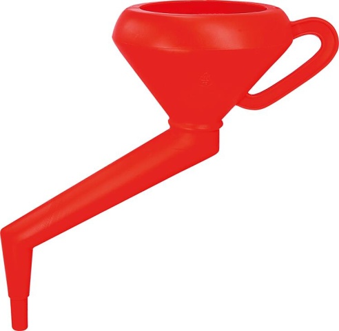 Hühnersdorf Funnel HD-PE, oval with sieve,red, angled outlet NEW