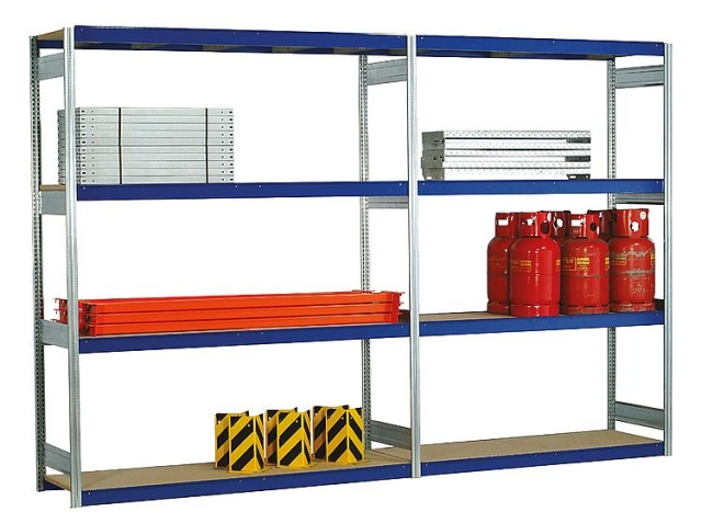 Shelving unit wide span basic shelving 4 compartments, bay load 2500kg, 2000x2570x400mm NEW