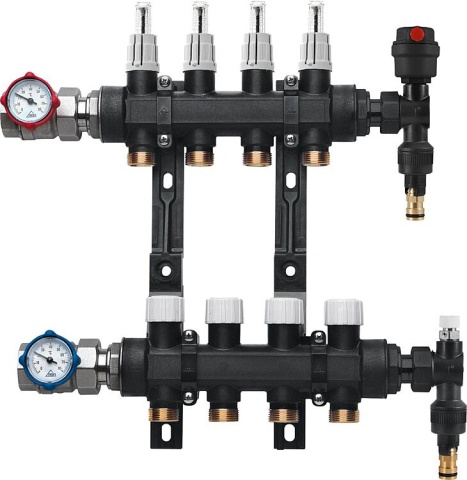 Collecteur de chauffage par le sol RBM DN25 (1") en plastique, 9 circuits de chauffage NOUVEAU