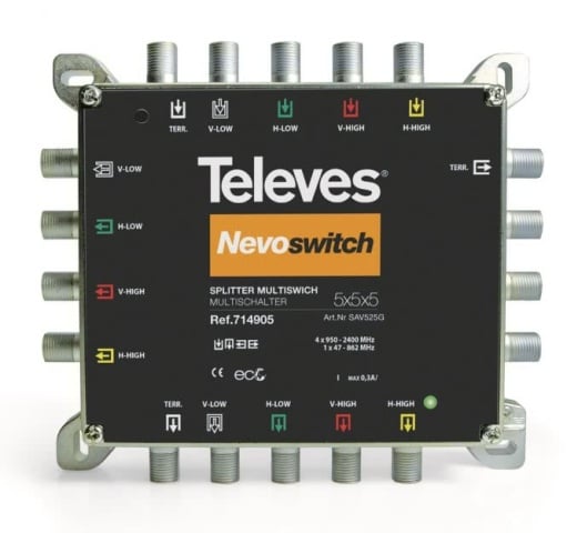 Distributore Televes 5x2 vie in ghisa SAV525G NEVO VD:4-6dB 5-2400MHz 714905 NUOVO