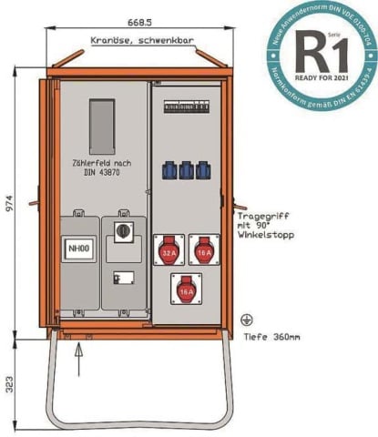 Walther Armoire de raccordement WAV0100BR1 24kVA Compteur RCD Type B 5 LS 3 Sortie CEE NEUF