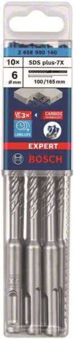 Trapano Bosch 10xHammer SDS-plus-7X Expert 6,0x165/100mm 4-Cutter 2608900160 NUOVO