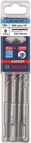 Trapano Bosch 10xHammer SDS-plus-7X Expert 8,0x165/100mm 4-Cutter 2608900167 NUOVO