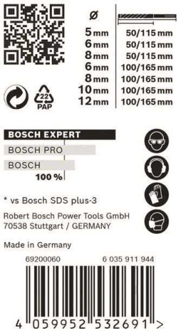 Forets marteau SDS-plus-7X Expert Bosch Set de 7 pièces 5/6/6/8/8/10/12 2608900195 NOUVEAU