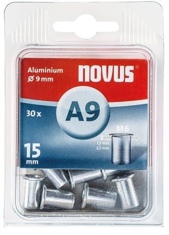 Novus nitonakrętka typ A9M6 aluminium 9 x 15 mm PU = 30 sztuk NOWOŚĆ