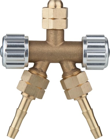 EWO verdeelblok voor propaanaansluiting: 3 x G3/8" LH / LW 6 met kunststof handwiel NIEUW