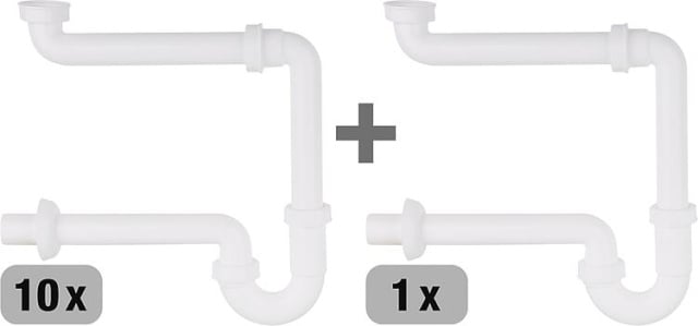 Aktions-Set: Raumspar-Röhrensiphon DN32 (1 1/4") x 32mm Kunststoff weiss 10x + 1x Gratis dazu NEU