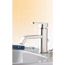 Mezclador de lavabo Evenes en acero inoxidable mate Cubo, con desagüe. Proyección 140 mm Nuevo