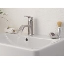 Mezclador de lavabo Evenes en acero inoxidable mate Cubo, con desagüe. Proyección 140 mm Nuevo