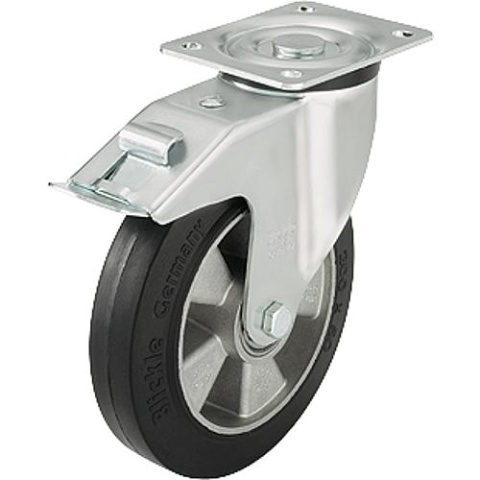 Blickle heavy duty swivel castor with brake L-ALEV 200K-FI,max. load 400kg, wheel Ø 200mm,plate size 140x110mm L-ALEV 200K-FI NEW