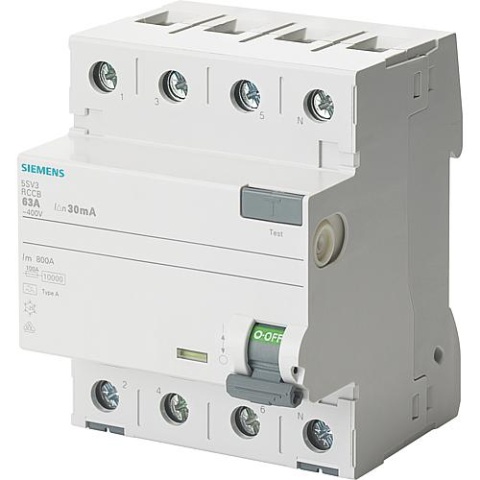 Siemens Disjoncteur différentiel Siemens, 4 pôles, type F, 63A, 300mA, 5SV3646-3 5SV3646-3 NOUVEAU