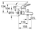 Bateria wannowa Evenes AP Top II otwarta dzwignia Projekcja 155 mm Nowosc