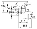 Bateria wannowa Evenes AP Top II otwarta dzwignia Projekcja 155 mm Nowosc