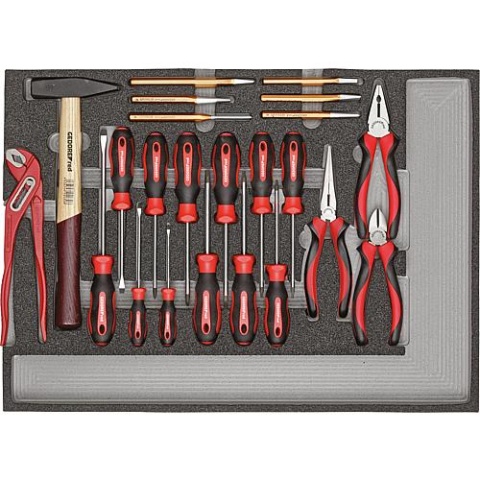 Gedore red tool set red screwdriver, pliers, hammer, chisel cuttable 570x410mm to 482x345mm 2862298 NEW