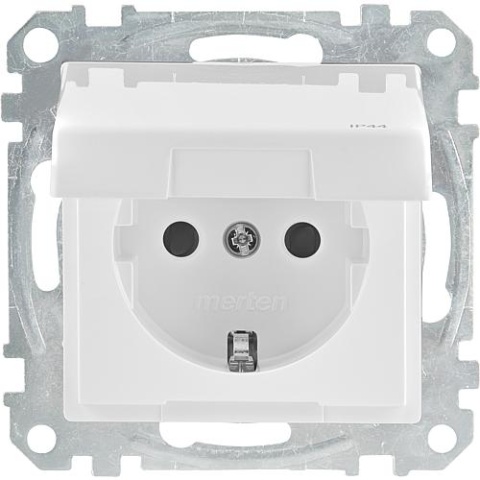 merten Schuko socket outlet with hinged cover, System M, IP44, active white glossy, 1 piece MEG2314-0325 NEW