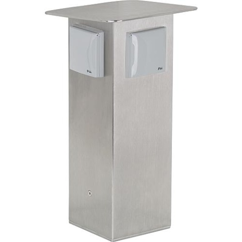 MCJ Garten-Steckdosensäule aus Edelstahl, 3xSchutzkontaktsteckdose 230V, 50Hz Neu