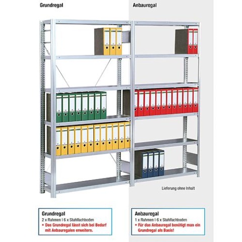 REGALWERK Basic kantoorrekken, insteekbaar 5 dossierniveaus, max. draagvermogen 2000Kg, 2000x1005x300mm B3-55110-30 NIEUW