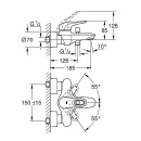 GROHE Mitigeur AP pour bain Eurostyle saillie 185 mm chromé levier ouvert 33591003 NOUVEAU