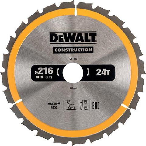 Lame de scie circulaire DeWalt Ø 216x30mm avec 24 dents interchangeables, convient pour DWS773 NOUVELLE