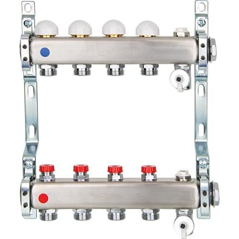 Collettore di circuito di riscaldamento Evenes valvole integrate in acciaio inox DN25(1) con 8 circuiti di riscaldamento Nuovo