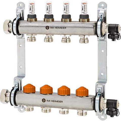 Collecteur de chauffage par le sol HEIMEIER en acier inoxydable type Dynacon avec 7 circuits de chauffage NOUVEAU