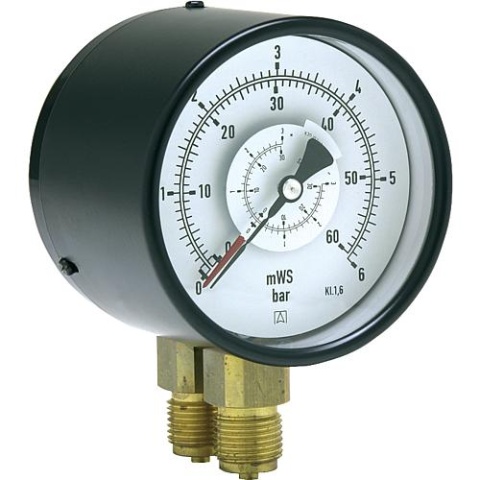 AFRISO Bourdonbuis drukverschilmeter RF 100 D 2xG 1/2"" radiaal 0-0,6 bar 85609201 NIEUW