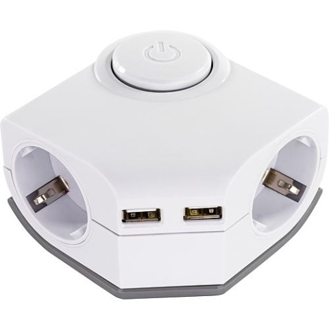 REV Presa di corrente angolare a 2 pieghe, con 2 connessioni USB, interruttore, protezione termica e protezione bambini NUOVO