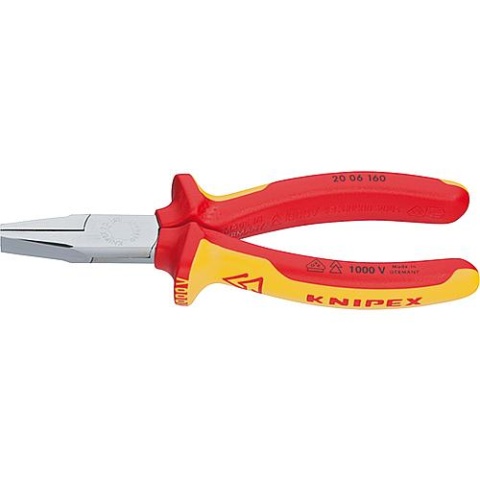 KNIPEX Flachzange verchromt VDE isoliert mit zweifarbigen Mehr- komponenten-Griffhüllen Länge 160mm 20 06 160 NEU